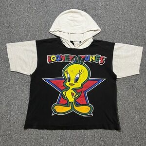 Vintage 1994 Looney Tunes Tweety Bird Graphic Hoodie Boxy T Shirt Size‎ M
